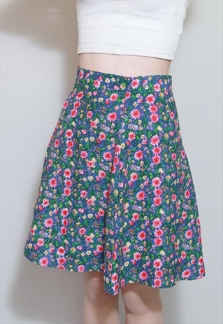 VINTAGE 1990'S CUTE FLORAL PRINT A LINE MINI SKIRT