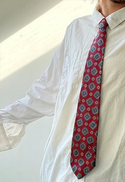 Vintage 80's Tie in Red with Teal Funky Shape Print