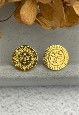 Sun & Moon Studs Earring Cosmic Gold Celestial Jewellery