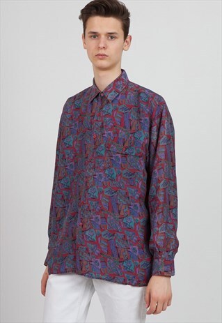 VINTAGE RED BLUE PURPLE TIKLAS LONG SLEEVE SHIRT