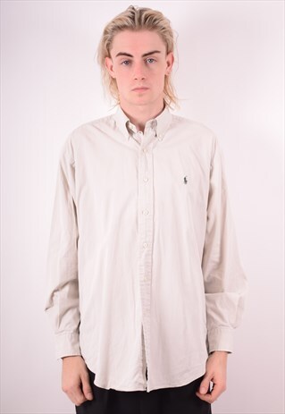 POLO RALPH LAUREN MENS VINTAGE SHIRT MEDIUM GREY 90S