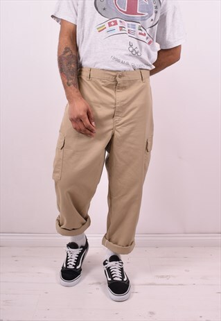DICKIES MENS VINTAGE CARGO TROUSERS W38 L32 BEIGE 90'S