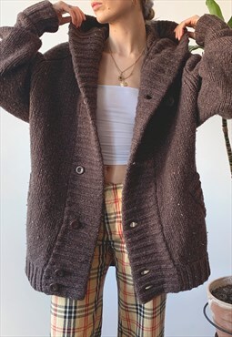 Vintage 00's Y2K Brown Warm Hooded Knit Cardigan Sweater