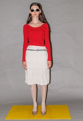 Vintage Y2K textured midi skirt in cream