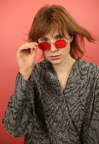 SMALL HEXAGONE RED TINTED SUNGLASSES VINTAGE INSPIRED