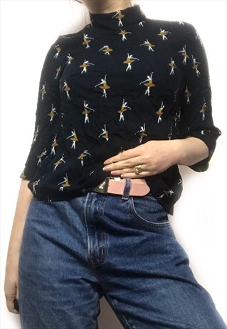 H&M BALLERINA BALLET DANCER PRINT BLOUSE TOP 10/12