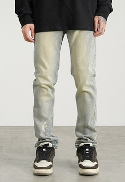 Blue Washed Pants Jeans Trousers Unisex 