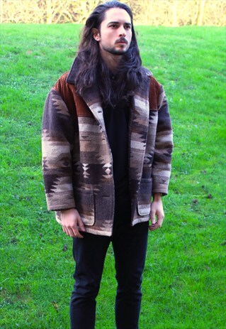 VINTAGE 80S AZTEC SHERPA JACKET - LARGE - FESTIVAL EVEREST