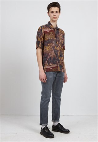 VINTAGE PURPLE BROWN MALAGRIDA SHORT SLEEVE SILK SHIRT