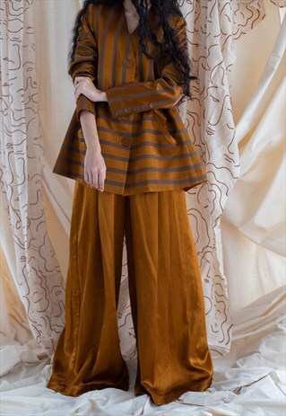 VINTAGE WIDE LEG TROUSERS IN GOLD HANDLOOM MASHRU