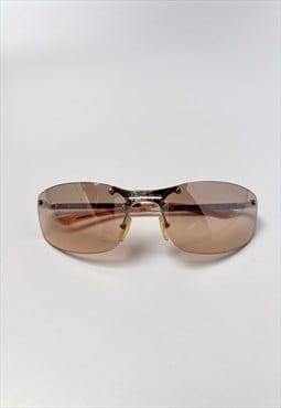 Christian Dior Sunglasses Rimless Shield Silver Brown Tinted