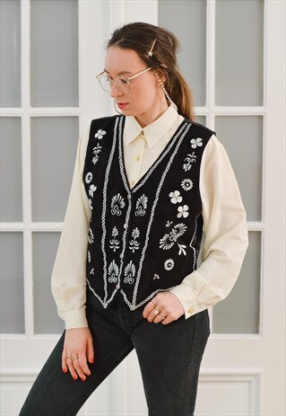 RARE EMBELLISHED LEATHER VEST EMBROIDERED SLEEVELESS WESTERN