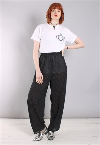 VINTAGE 80S SHEER POLKA DOT HIGH WAISTED CULOTTE TROUSERS