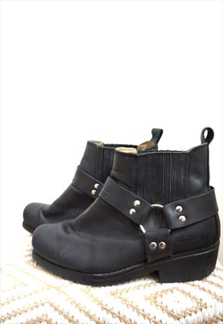 VINTAGE BLACK GENUINE LEATHER COWBOY WESTERN BOOTS SHOES