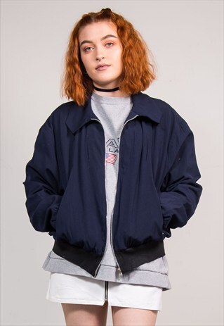 VINTAGE 90'S NAVY COLLARED BOMBER STYLE JACKET