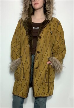 Afghan jacket 90s diamond details deadstock suede yellow