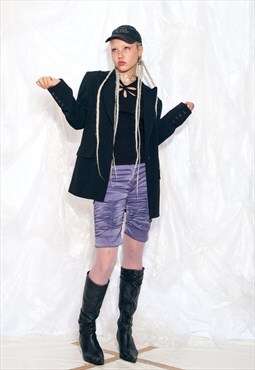Vintage Y2K Short Trousers in Purple Satin Ruched