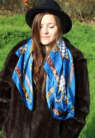 VINTAGE 70S SCARF ONE SIZE PATTERNED HEAD SCARF PATTERN CHIC