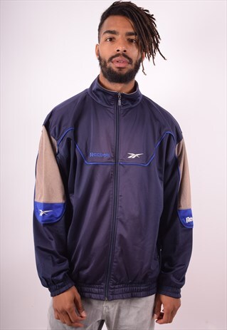 REEBOK MENS VINTAGE TRACKSUIT TOP JACKET LARGE BLUE 90S
