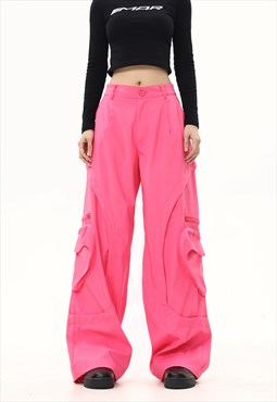 Parachute joggers cargo pocket pants rave trousers in pink