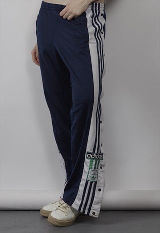 VINTAGE 80'S ADIDAS NAVY BADGE DETAIL POPPER JOGGERS