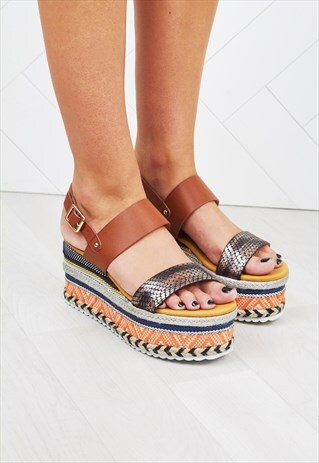 ROMY TAN AZTEC WEDGE SANDALS