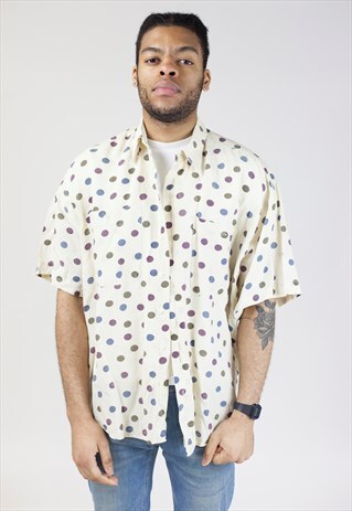 VINTAGE 90S CREAM POLKA DOT PATTERNED SHIRT