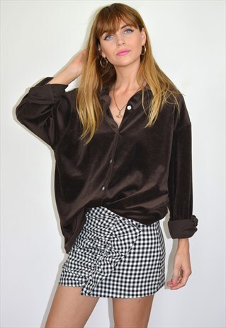 VINTAGE 90S OVERSIZED BROWN VELVET SHIRT