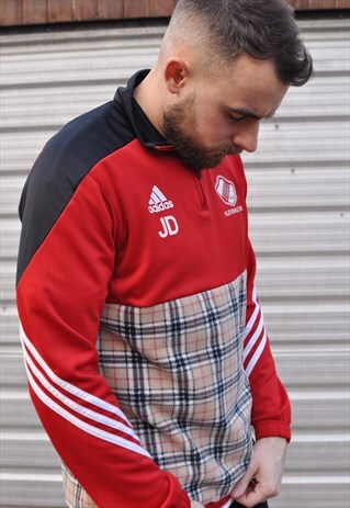 VINTAGE ADIDAS REWORK 1/4 ZIP SPORTS CHECK FLEECE SWEATSHIRT