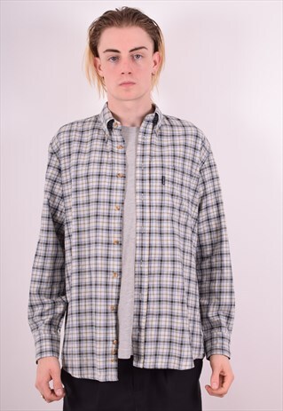 BARBOUR MENS VINTAGE SHIRT LARGE BLUE CHECK 90S