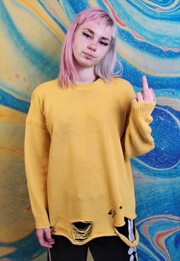 Ripped sweater High quality jumper y2k knit top in yellow