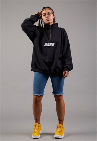 OVERSIZED 1/4 ZIP JUMPER IN BLACK WITH WHITE EMBROIDERY