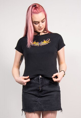 90'S VINTAGE BLACK HARLEY DAVIDSON NEW MEXICO CROP T-SHIRT