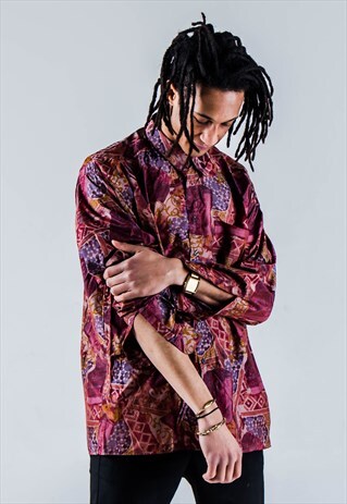 VINTAGE 90S LONGSLEEVE CRAZY PATTERN SHIRT IN BURGUNDY