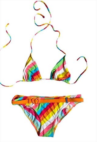 VINTAGE Y2K 00'S SUMMER HALTER NECK STRIPE BIKINI