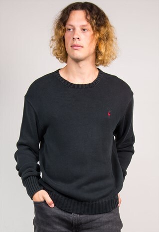 90'S VINTAGE BLACK RALPH LAUREN POLO THIN KNIT JUMPER