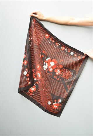 VINTAGE 70'S MOD FLORAL & STRIPED PRINT SCARF