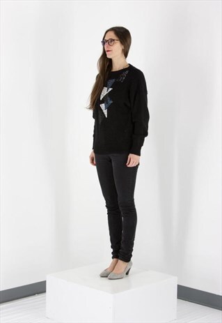 ON SALE BLACK SEQUINS SWEATER / HOLIDAY LONG SLEEVE JUMPER