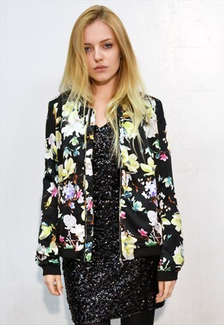 SPRING FLORAL PRINT SILKY FEELING JACKET (BLACK)