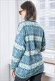 VINTAGE 80'S GREEN/BLUE FLORAL PRINT KNITTED JUMPER