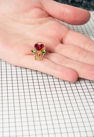 HEART FLOWER PIN - 90S VINTAGE BROOCH