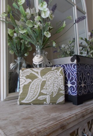 Light Green Chenille Damask Floral make-up bag