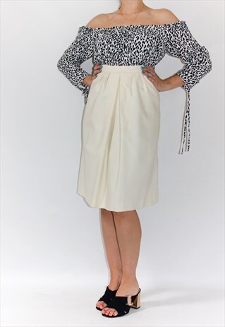 VINTAGE 80'S PURE WOOL BEIGE MIDI SKIRT
