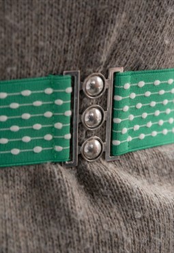 Vintage 70's Green Patterned Stretchy Belt