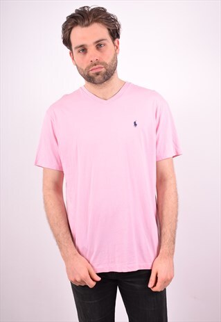 POLO RALPH LAUREN MENS VINTAGE T-SHIRT TOP MEDIUM PINK 90S