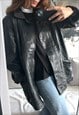 80s Black real Leather Coat / Jacket - L - XL