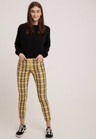 TARTAN SKINNY TROUSERS - YELLOW