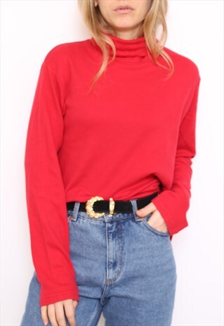 VINTAGE 90S RED POLO HIGH TURTLE NECK TOP