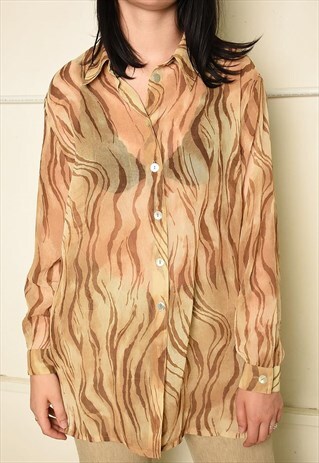 VINTAGE Y2K SHEER PARIS CHIC BLOUSE TOP WITH ANIMAL PRINT
