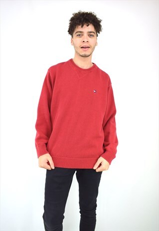 VINTAGE 90'S TOMMY HILFIGER RED KNIT JUMPER